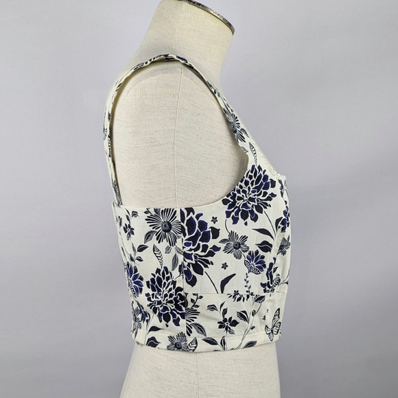 Avec Les Filles Corset Top Cropped Square Neck Sleeveless Floral Natural M NWT - Picture 5 of 16
